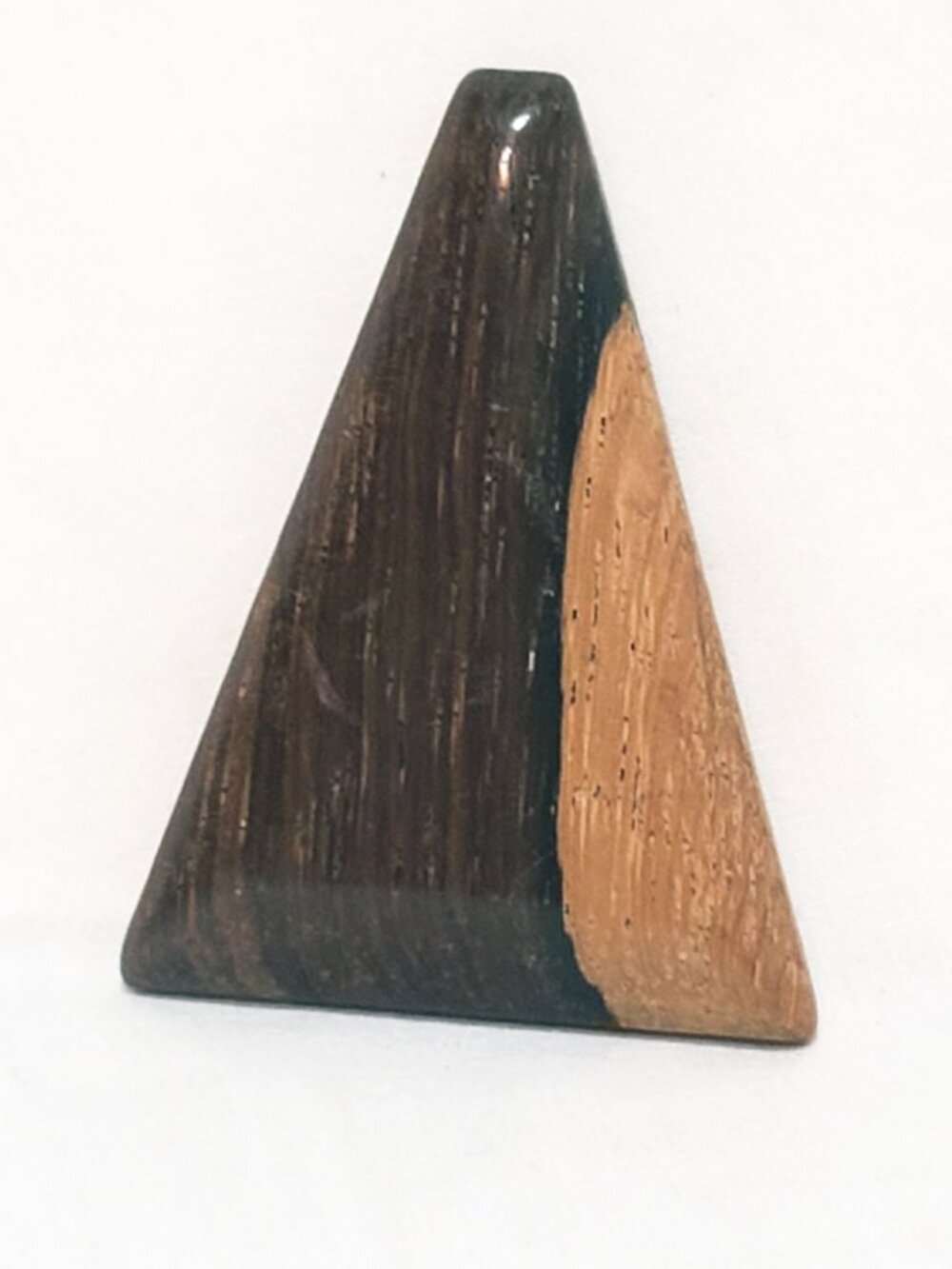 Vintage Wood Wooden Triangular 2.5" Brooch